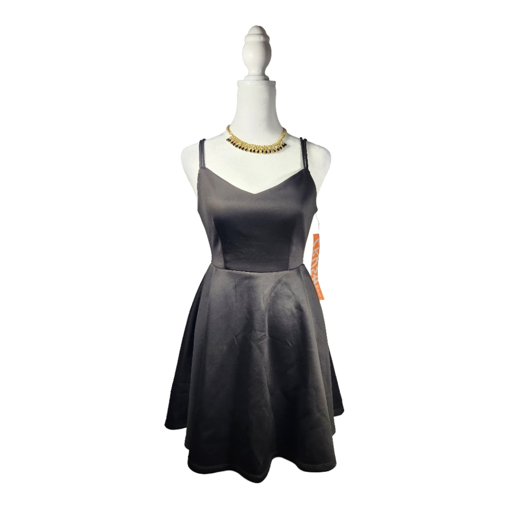 NWT Elegant Cocktail or Party Black Spaghetti Strap Flared Sexy Dress